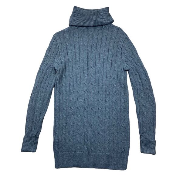 RALPH LAUREN SPORT grey Cable Knit Tunic Length Turtleneck Sweater - Picture 2 of 3